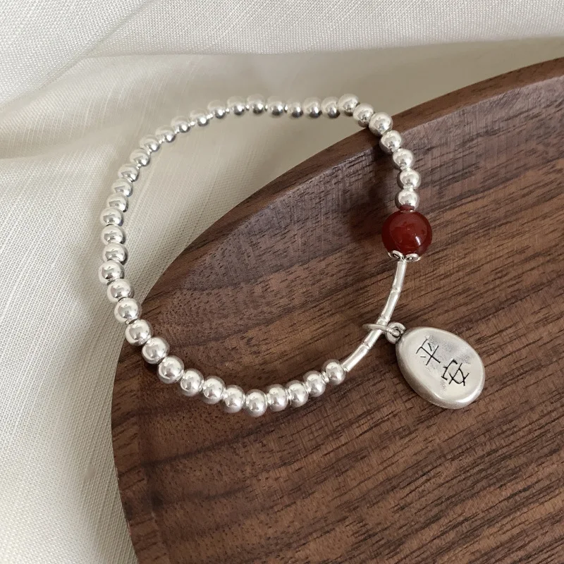 VENTFILLE 925 Sterling Silver Red Agate Bead Bracelets for Women Girl Asymmetry Vintage EthnicJewelry Gift Dropshipping