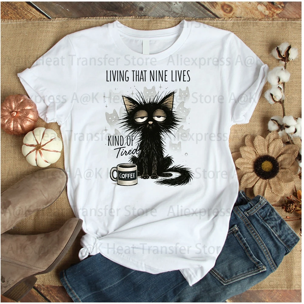 Vintage Black Cat Iron On Transfers Cute Cartoon Kitten Heat Transfer Patches for Clothes DIY Applique for T-Shirts Hoodies