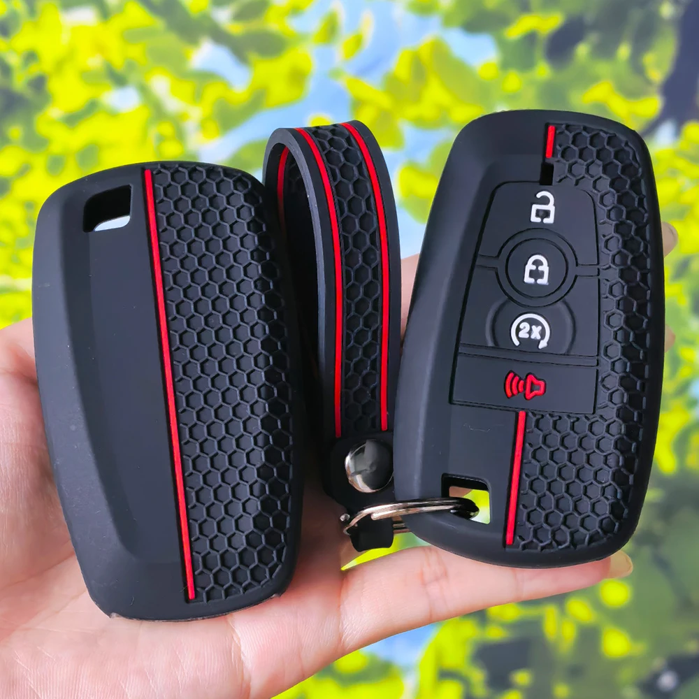 Silicone Honeycomb Key Case with Keychain for Ford Fusion Mustang Kuga Ecosport Explorer F150 F250 F350 F450 F550 Raptor