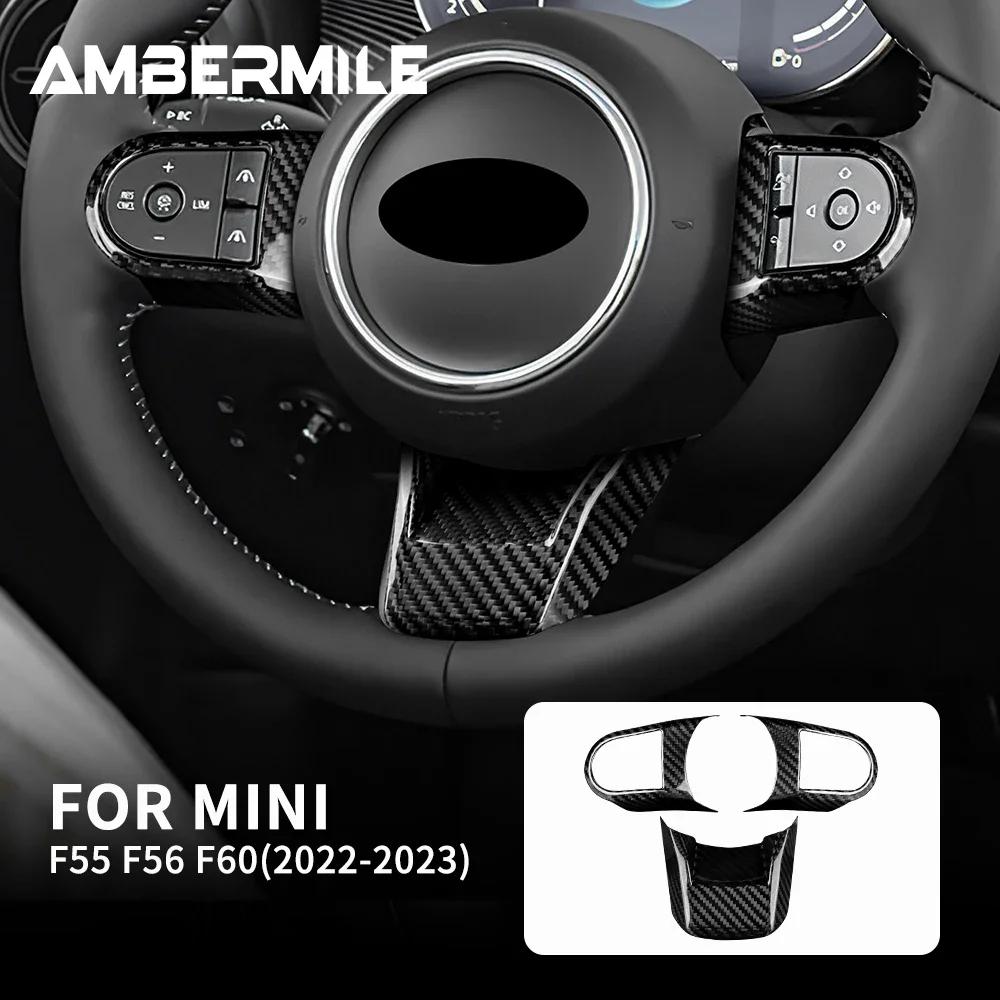 

Car Steering Wheel Button Cover Panel Real 3D Carbon Fiber Sticker for Mini Cooper F55 F56 F60 2022-2023 Interior Upgrade Kit