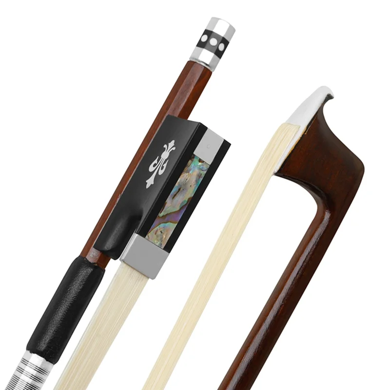 QA-21 Violin Bow 4/4 Green Sandalwood Pure Horsetail Carved Plus Line Silver Sheepskin Hand Rest Bow