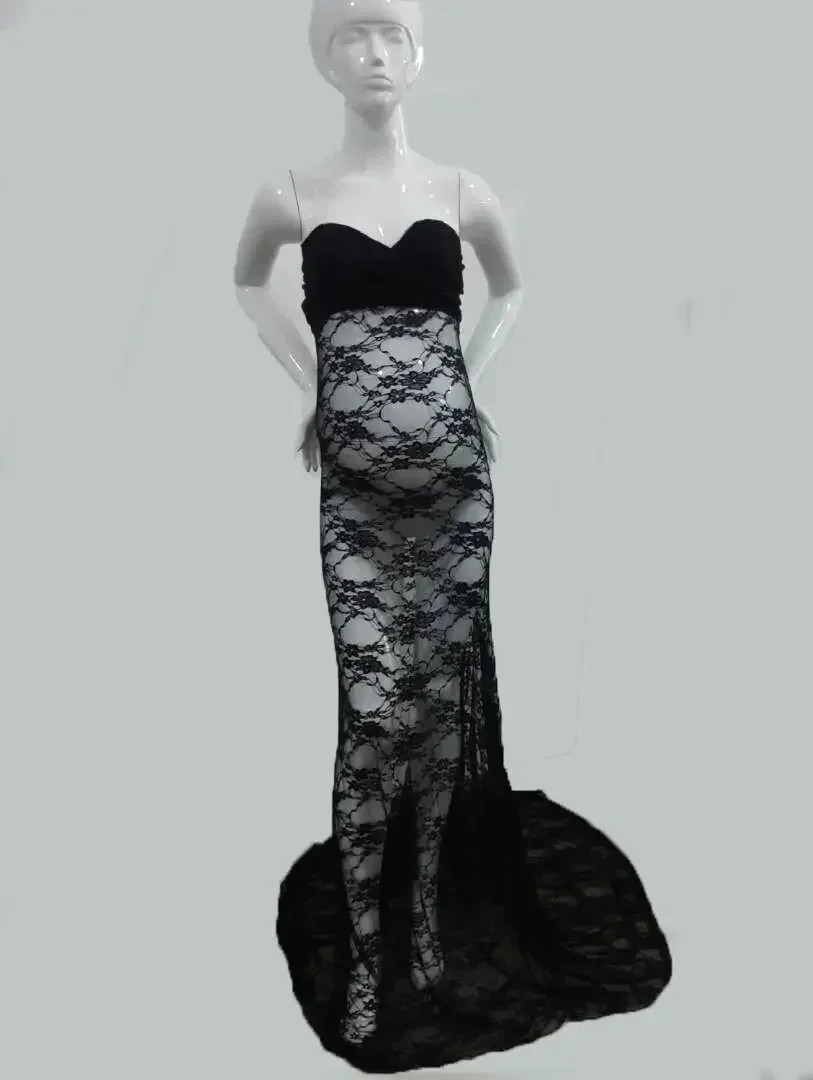 الدانتيل فستان حمل مثير صور يطلق النار طويل يتوهم فستان الحمل بدون أكتاف فستان ماكسي للنساء الحوامل التصوير الدعائم