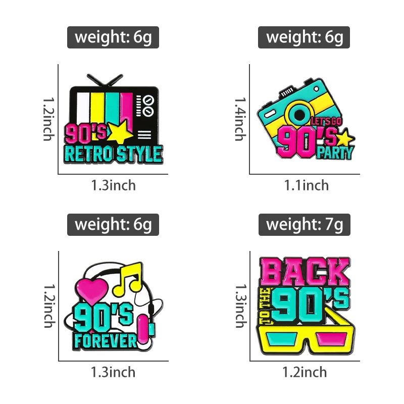 90's Retro Style Enamel Pins Custom Let's Go 90's Party Nostalgia Brooches Clothes Lapel Badges Funny Jewelry Gift for Friends