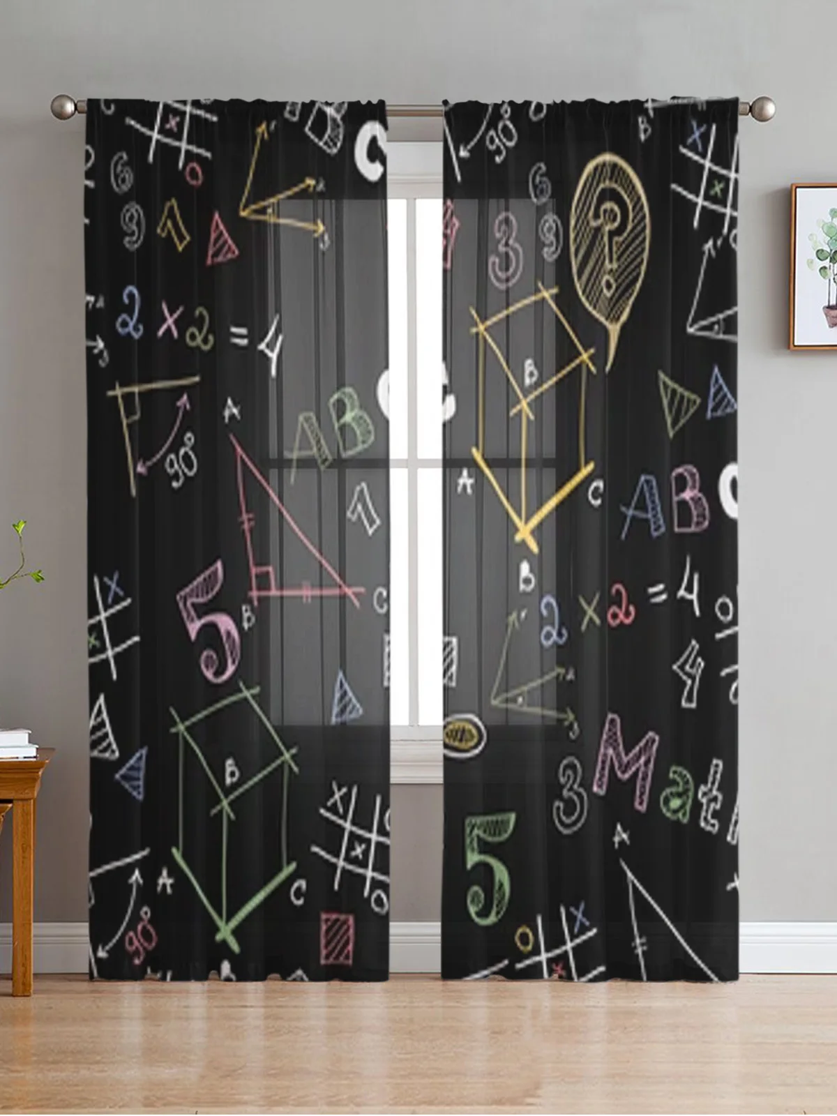 Blackboard School Pattern Chiffon Sheer Curtains For Living Room Bedroom Decor Kitchen Window Voiles Tulle Curtain