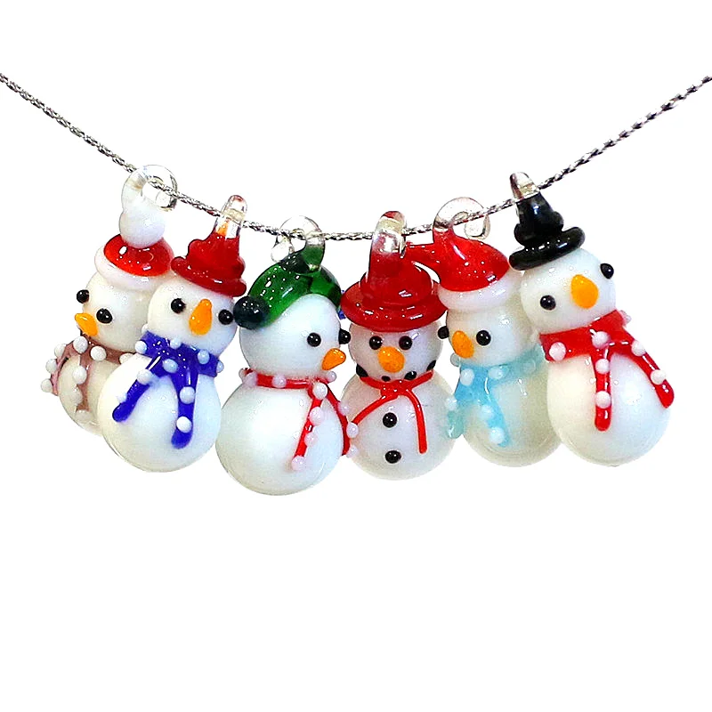 

2pcs Mini Glass Snowman Figurine Charm Pendant Cute Christmas Trinket for Diy Jewelry Making Accessories or New Year Xmas Decor