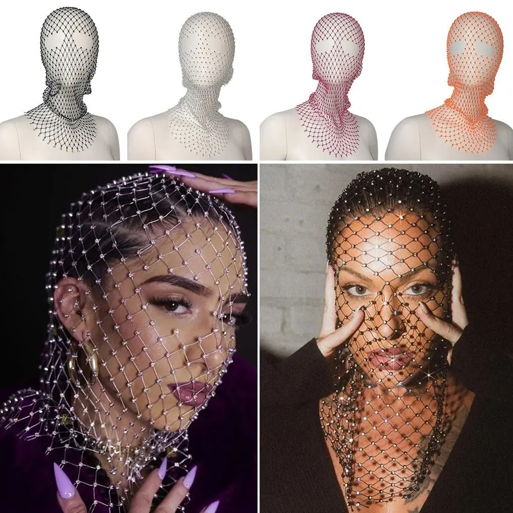 Женская полная женская ажурная шапка с головным убором со стразами, маска на голову, блестящая повязка на голову с бриллиантами