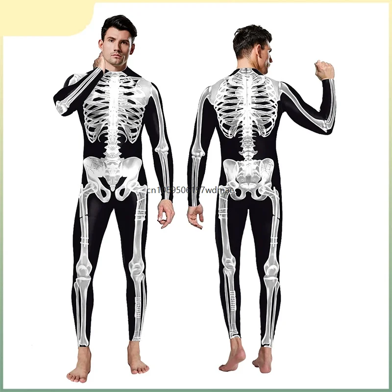 

Men's Halloween Skeleton Bodysuit Zentai Suit Horror 3D Skeleton Cosplay Costume Carnival Disguise Punk Bodysuit Party Wear 2025