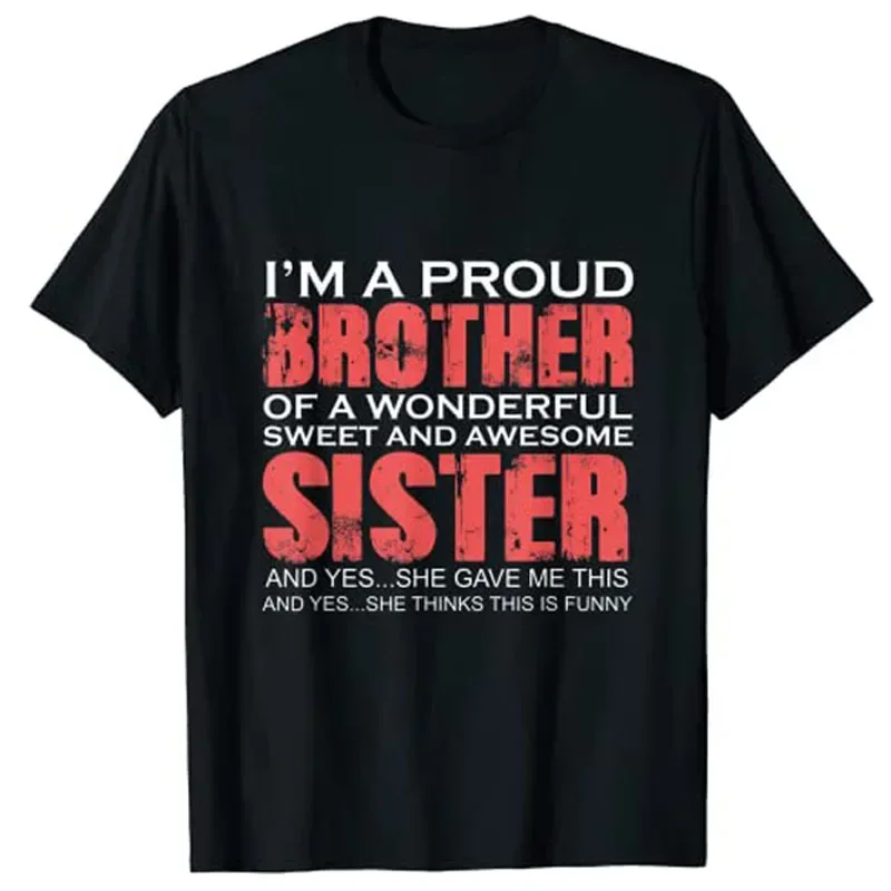 

Funny Gifts for Brother From Awesome Sister T-Shirt Birthday Tee Tops Sayings Quote Graphic Tee Tops Letters Printed Outfits