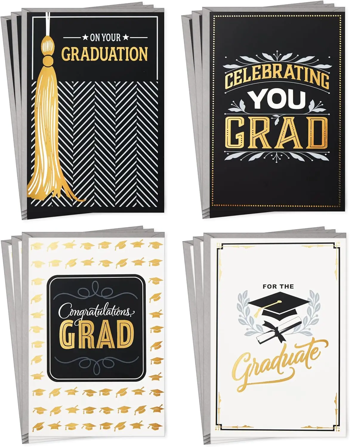 

Graduation Cards Assortment Black Gold Congrats Grad 12 Cards Envelopes 4 Designs