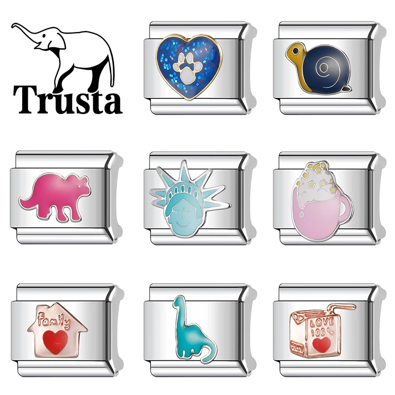 Trusta 2025 New Colorful Love Freedom Charm Italian Link Fit 9mm Stainless Steel Bracelet Women Gift DIY Jewelry Wholesale N412