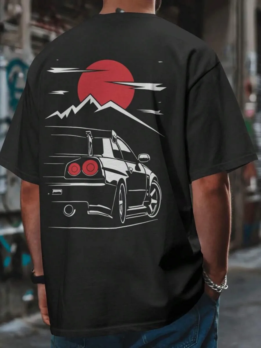 2026 GTR Skyline Car TShirt –R34 Drift Sport Car JDM Fans Casual Unisex Streetwear for Fall, Regular Fit Cotton Racing Tee