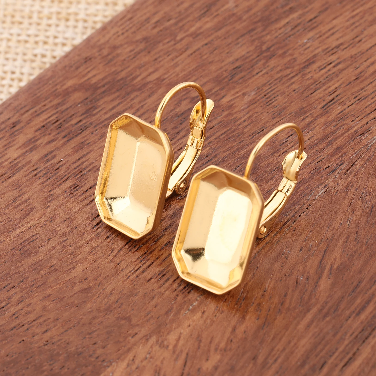 10pcs Stainless Steel Gold Plated Leverback Earring Setting Blanks For 10x14mm Rectangle Crystal Stones Diy Jewelry Accessories