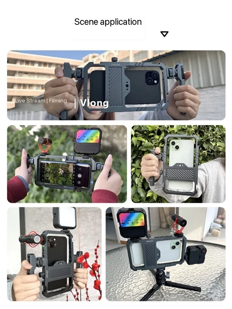 Leaplight-Universal Phone Camera Cage com Dual Hand, Smartphone Video Rig Kit, Vlog para iPhone e Android, Tripé Light Grip