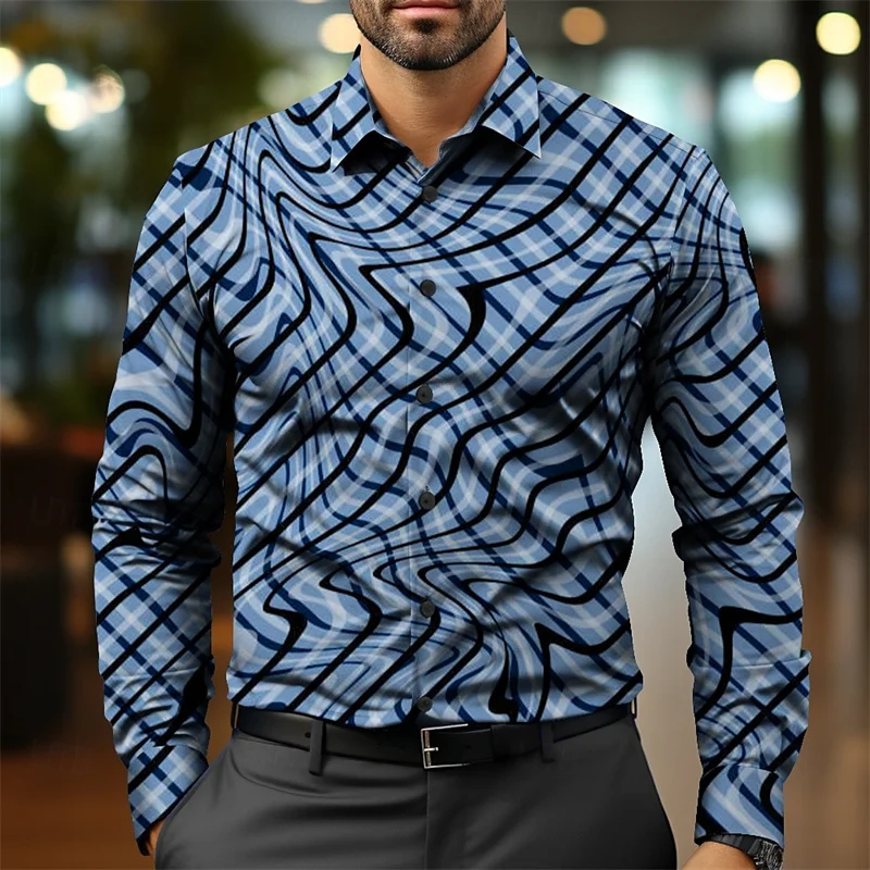 Fashion Gradient Men\'s Round Formal Shirt Button Shirt Long Sleeve Business Casual Everyday Autumn New Lapel Shirt 3D Print Tops