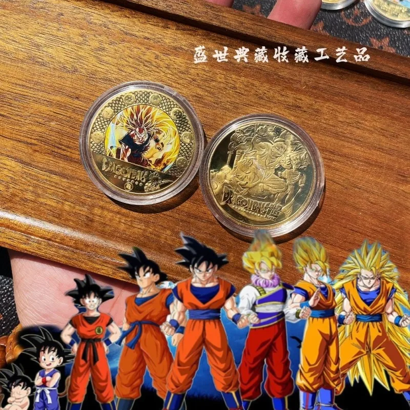 Dragon Ball Personagem de desenho animado Moeda comemorativa de metal Sun Wukong Anime Figura periférica Coleção de moedas Presente atacado