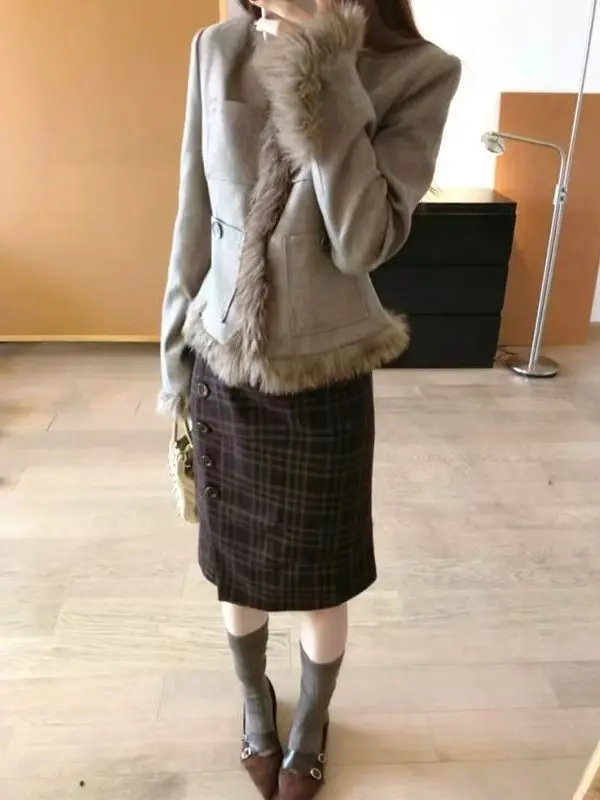 korean-sle-winter-women's-plu-splicing-cheered-skirt-set-faionable-versatile-two-piece-outfit-soft-girl-lolita-dr