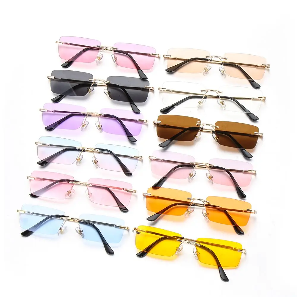Fashion Rectangle Rimless Sunglasses Women Vintage Sunglasses Unisex Retro Gradient Glasses Eyewear UV400 Small Eyeglasses