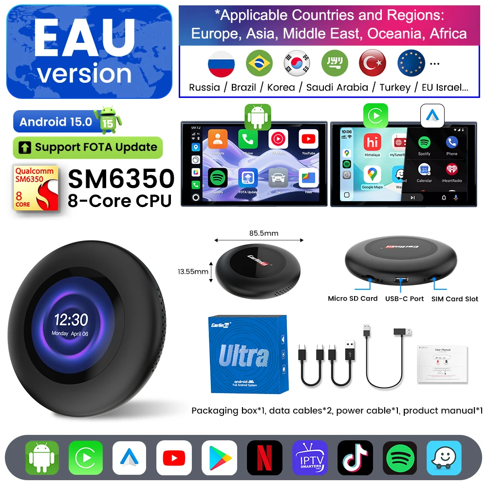 CarlinKit Ultra3 2 1 Tv Box Android 15 SM6350 Wireless Carplay