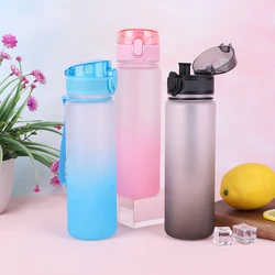 500ml Sports Water Bottle Frosted Progressive Color Drinking Water Cup with Handle Gradient for Gym Outdoor Sports Camping