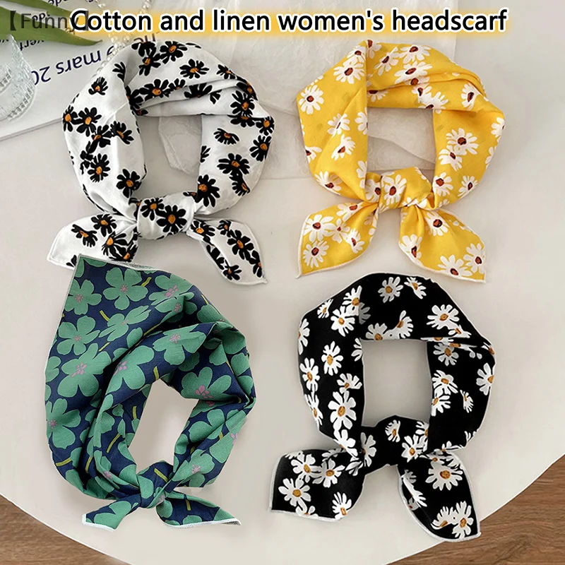 56cm Ladies Headband Cotton Linen Square Scarf Korean College Girls Fashion Elegant Neck Scarves Sun Protection Headscarf