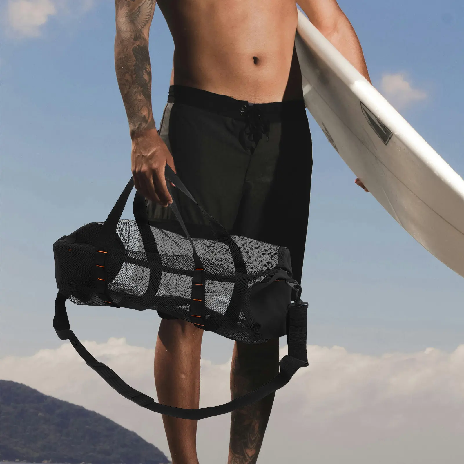 Large Mesh Cylindrical Swim Bag Quick-Dry Lightweight Breathable for Beach Outdoor Diving Swimming Travel Beach Bag Mesh