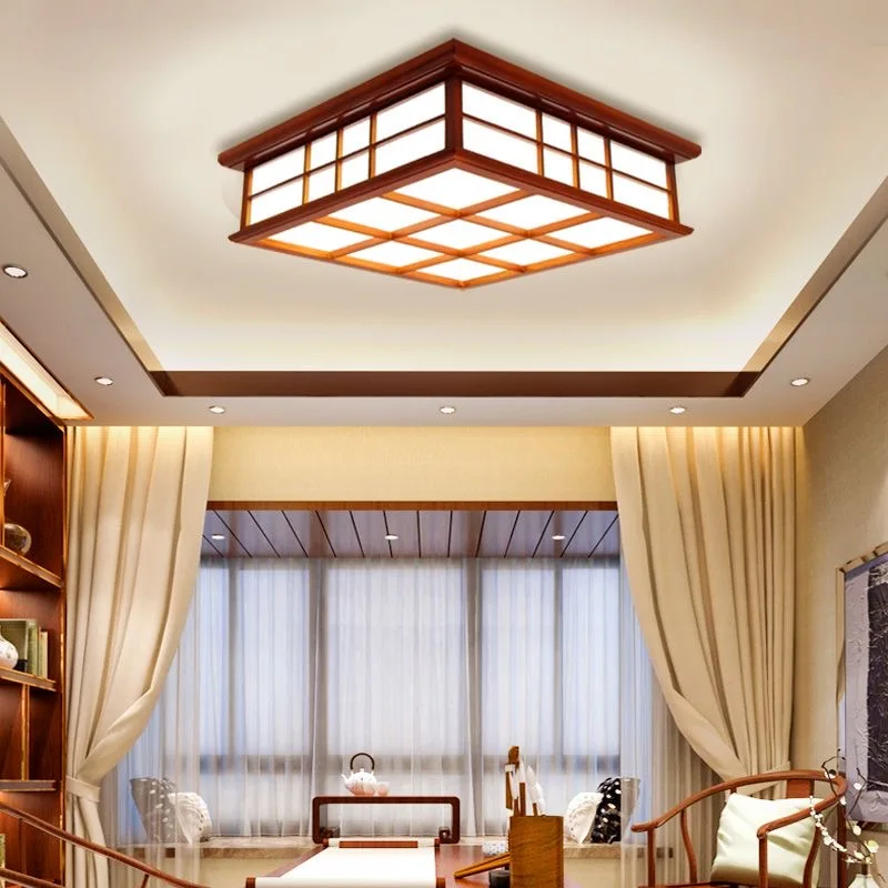 

Japanese Style Wooden Ceiling Light Minimalist Natural Wood Lamps for Living Room, Bedroom, Dining Room Asian-Inspired Lighting