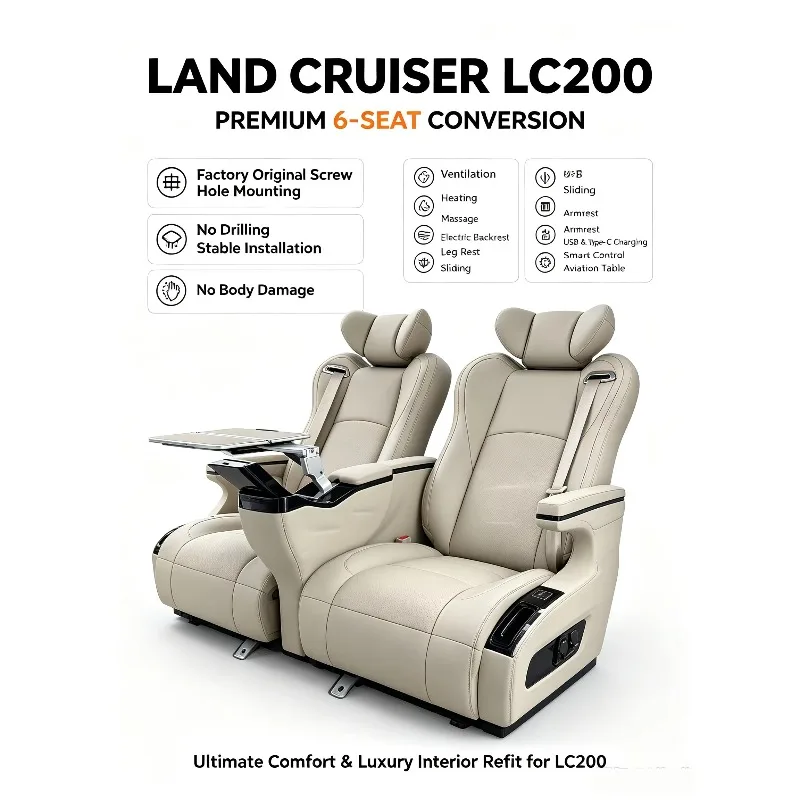Luxury 6 Seater Executive Presidential Edition Car Seat Kit Land Cruiser LC200 Vent Heat Massage Electric Legrest USB Type-C