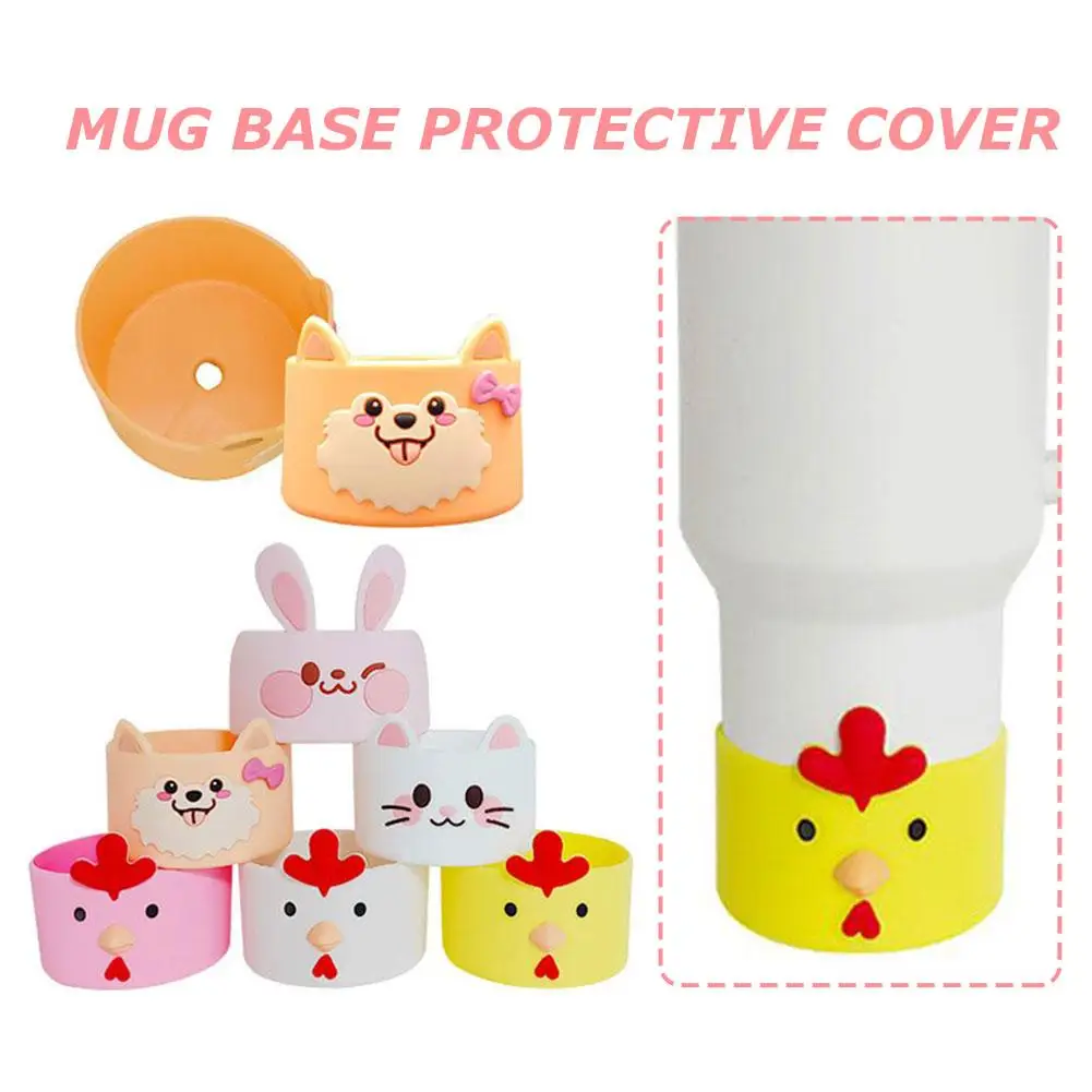 Cartoon Chickens Cats Dogs Anti-slip Silicone Cup Cover for Stanley Water Bottle Protective Base X7E7