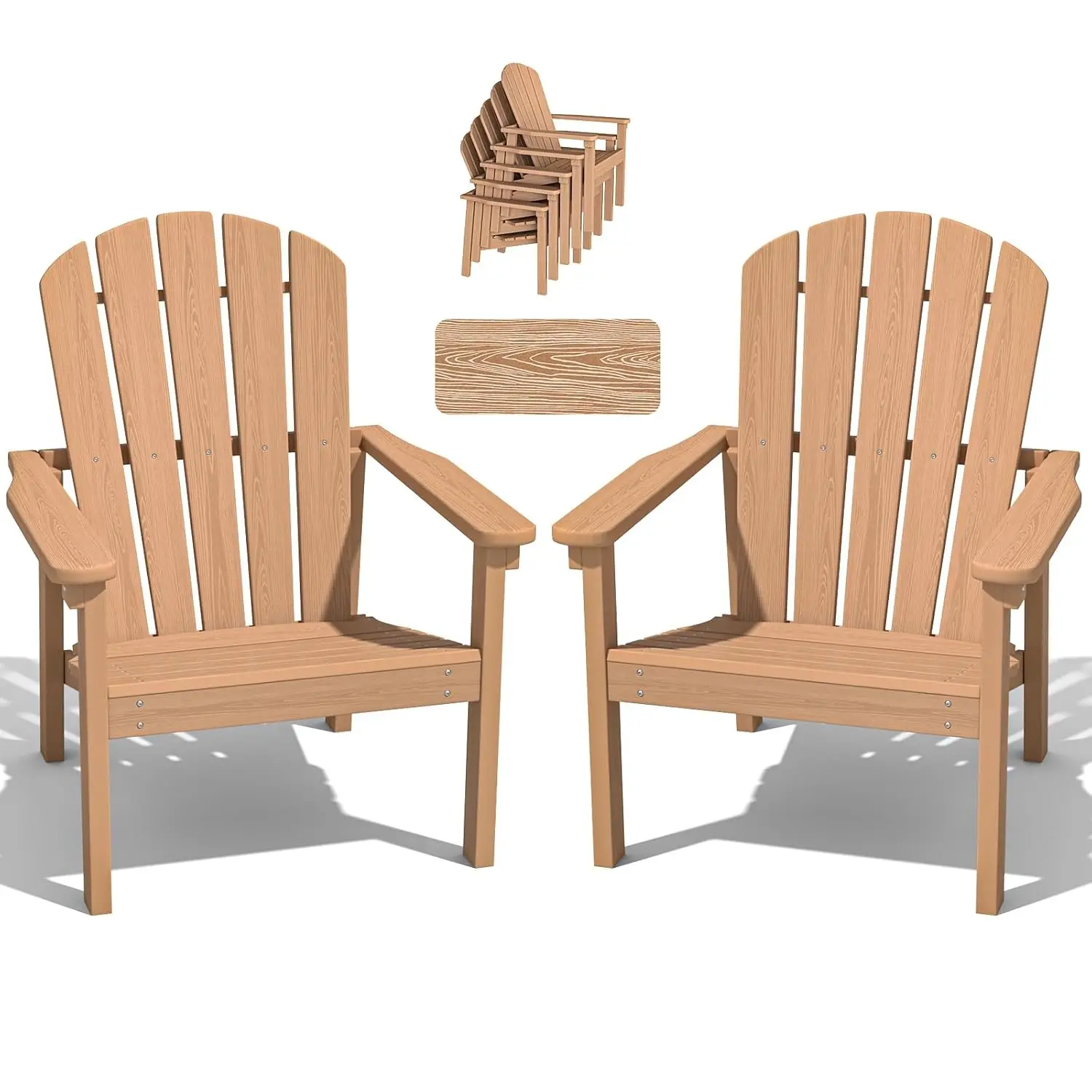 Compact Stackable Adirondack Chairs Set of 2,HDPE,Teak, Customized