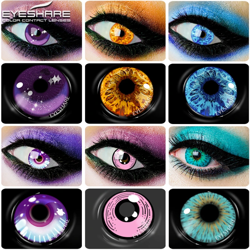 EYESHARE 1 Pair Cosplay Contact Lenses for Eyes New Arrival Blue Yellow Halloween Lenses Crazy Lens for Eyes Beauty Makeup