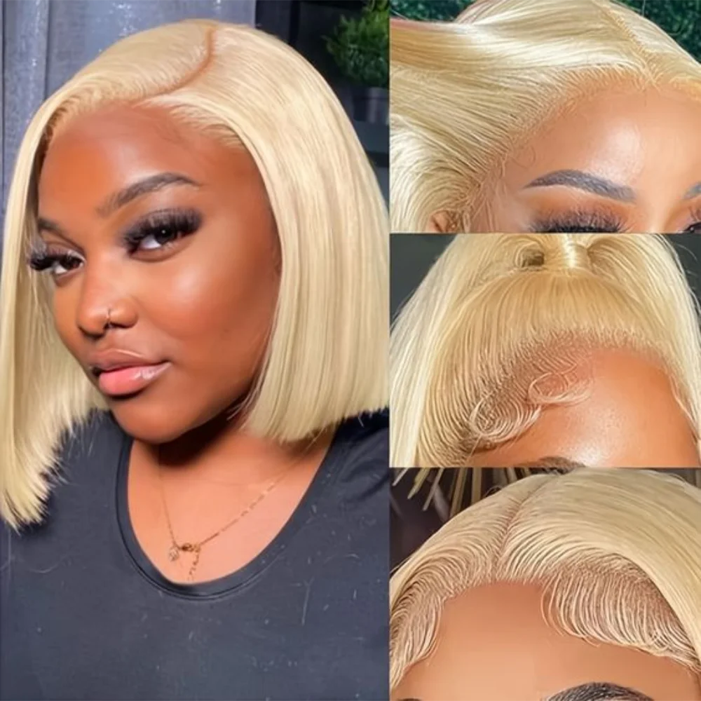 Short Bob Wig 613 Honey Blonde Color Bone Straight Bob Wig 13x4 13x6 Transparent HD Lace Front Human Hair Wig For Women