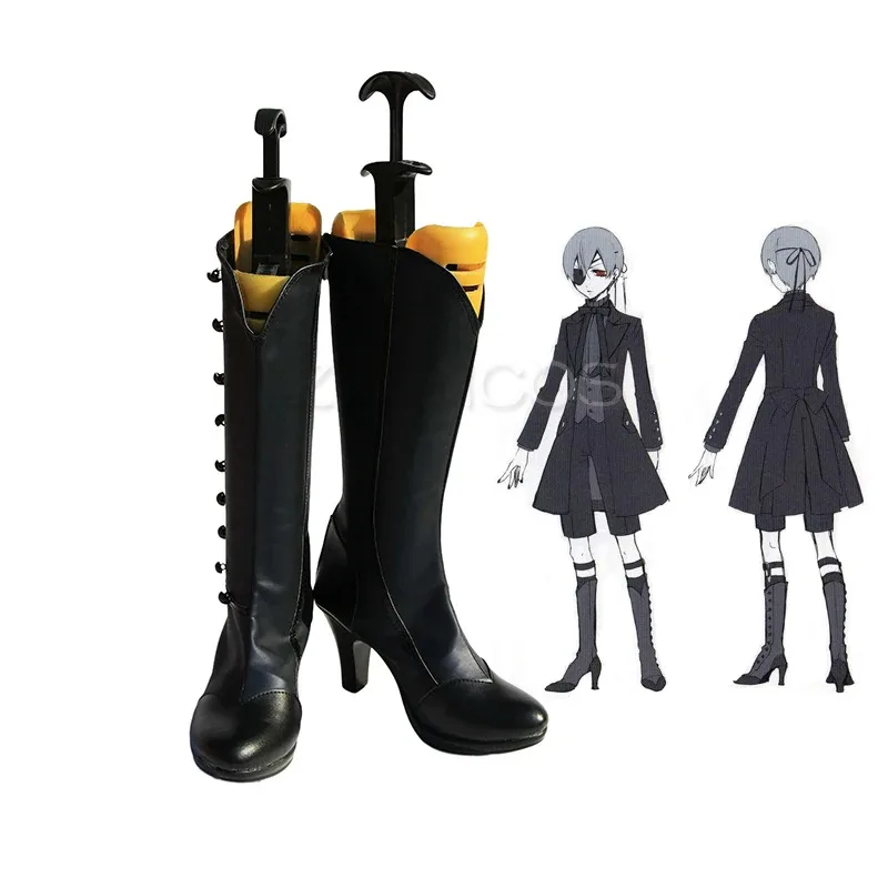 Zapatos de Cosplay de Anime Black Butler Kuroshitsuji, botas de Cosplay de Ciel Phantomhive malvado con cremallera, zapatos de fiesta de Carnaval y Halloween, tacones