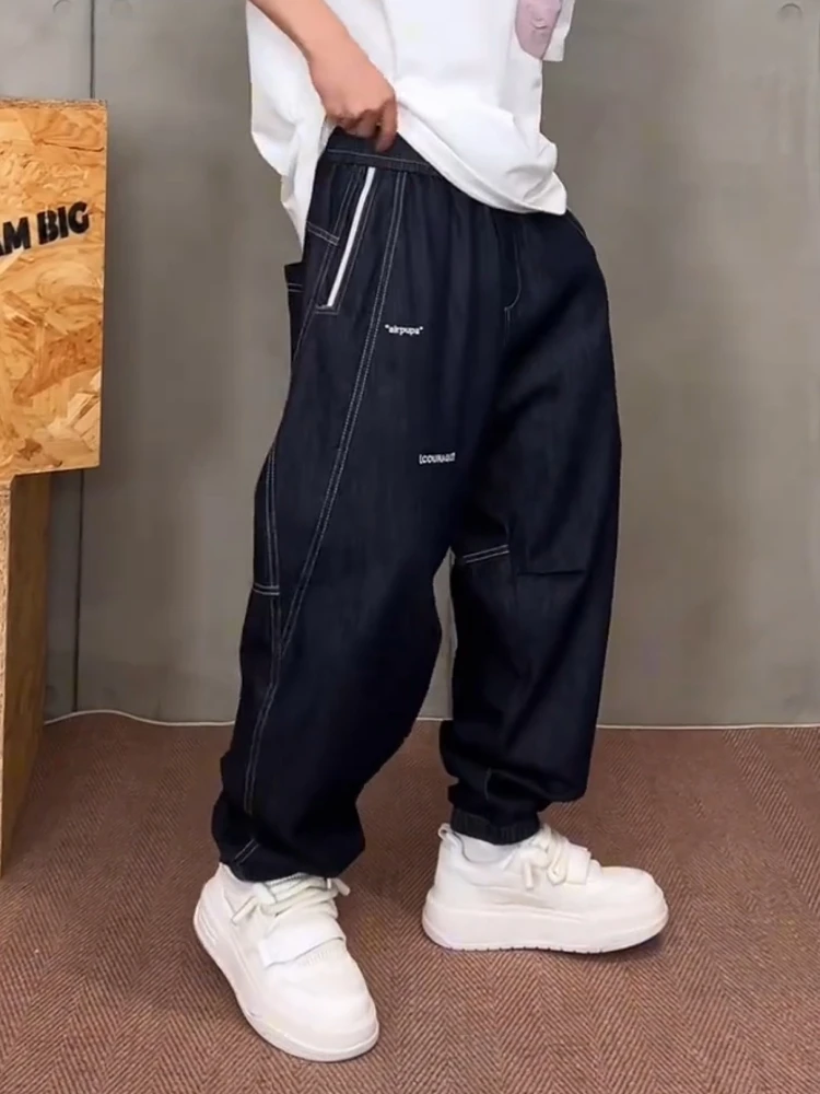 

Classic Versatile Men's Spring Summer Waed Color Knit Cuffed Jeans Casual Loose Fit Harajuku Sle Cotton Denim Pants