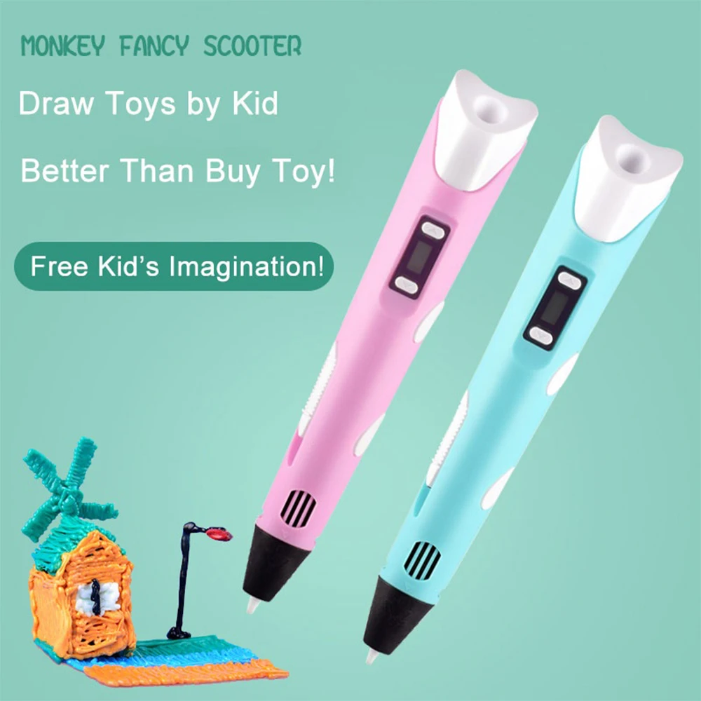 Kids DIY 3D Printer Pen With LCD Screen PLA Printing 1.75mm Filament Christmas Gift For Kids