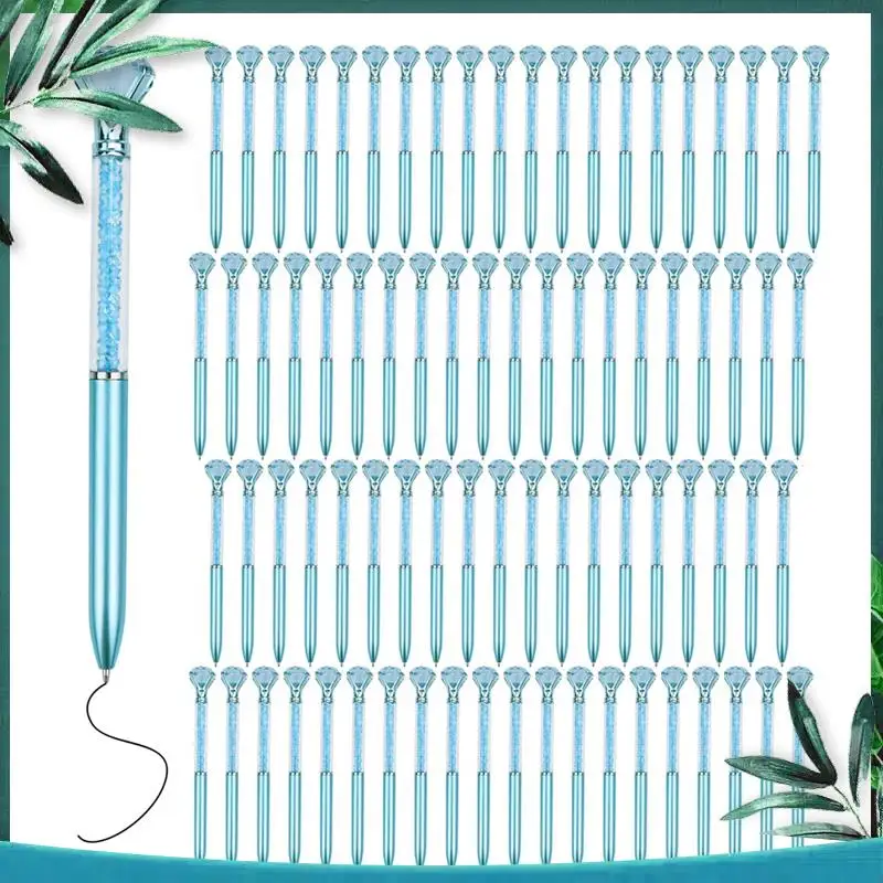 (NEW) 60 Pcs Cute Ballpoint Pens Bulk,1.0Mm Medium Point Blue Ink Pens,Crystal Diamond Pen For Journaling