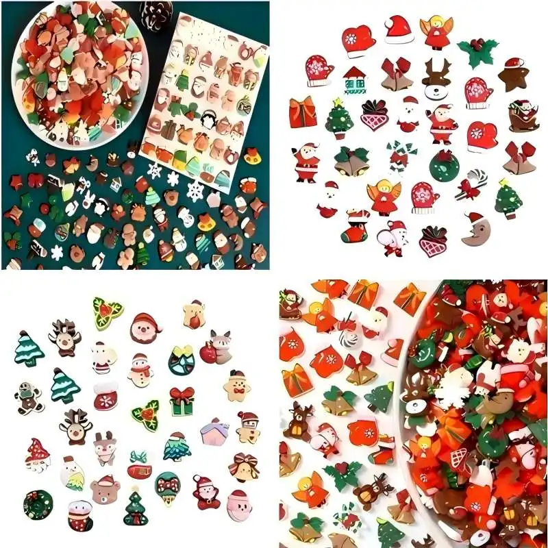 Parche de resina DIY para Navidad, bolsa de la suerte, horquilla de árbol de Papá Noel, hebilla de zapato, muñeco de nieve, calcetines de alce, accesorios para guantes de campana