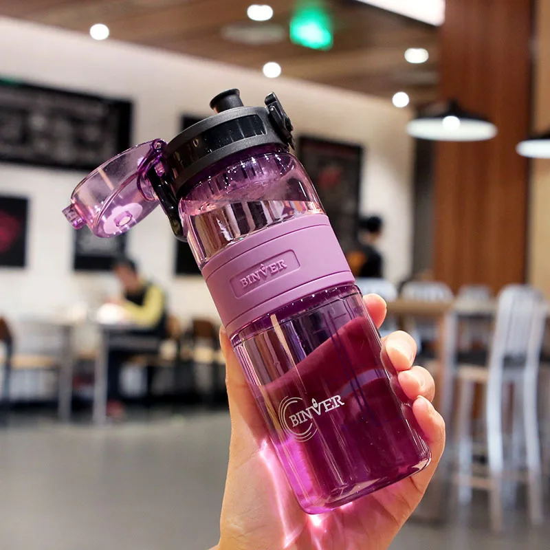 500ml Sports Water Bottle Portable Leak-proof Plastic Drinkware With Tea Filter Tour Gym Outdoor Sports Cup BPA Free