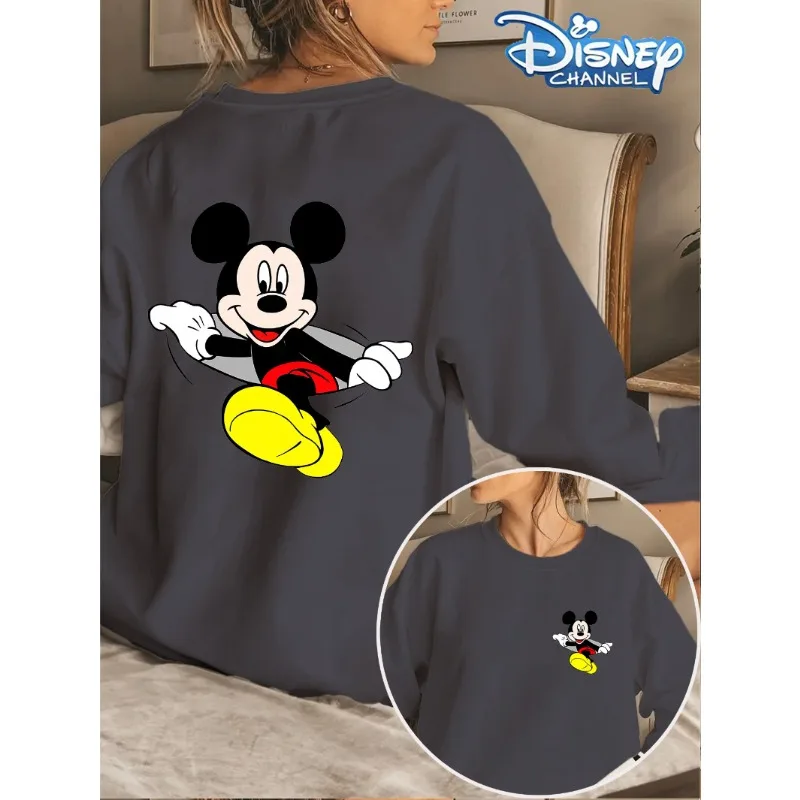 تي شيرت ديزني ميكي كلاسيكي بنمط ثلاثي الأبعاد مطبوع كاجوال برقبة دائرية وأكمام طويلة قابل للتنفس وسريع الجفاف وفضفاض ومريح
