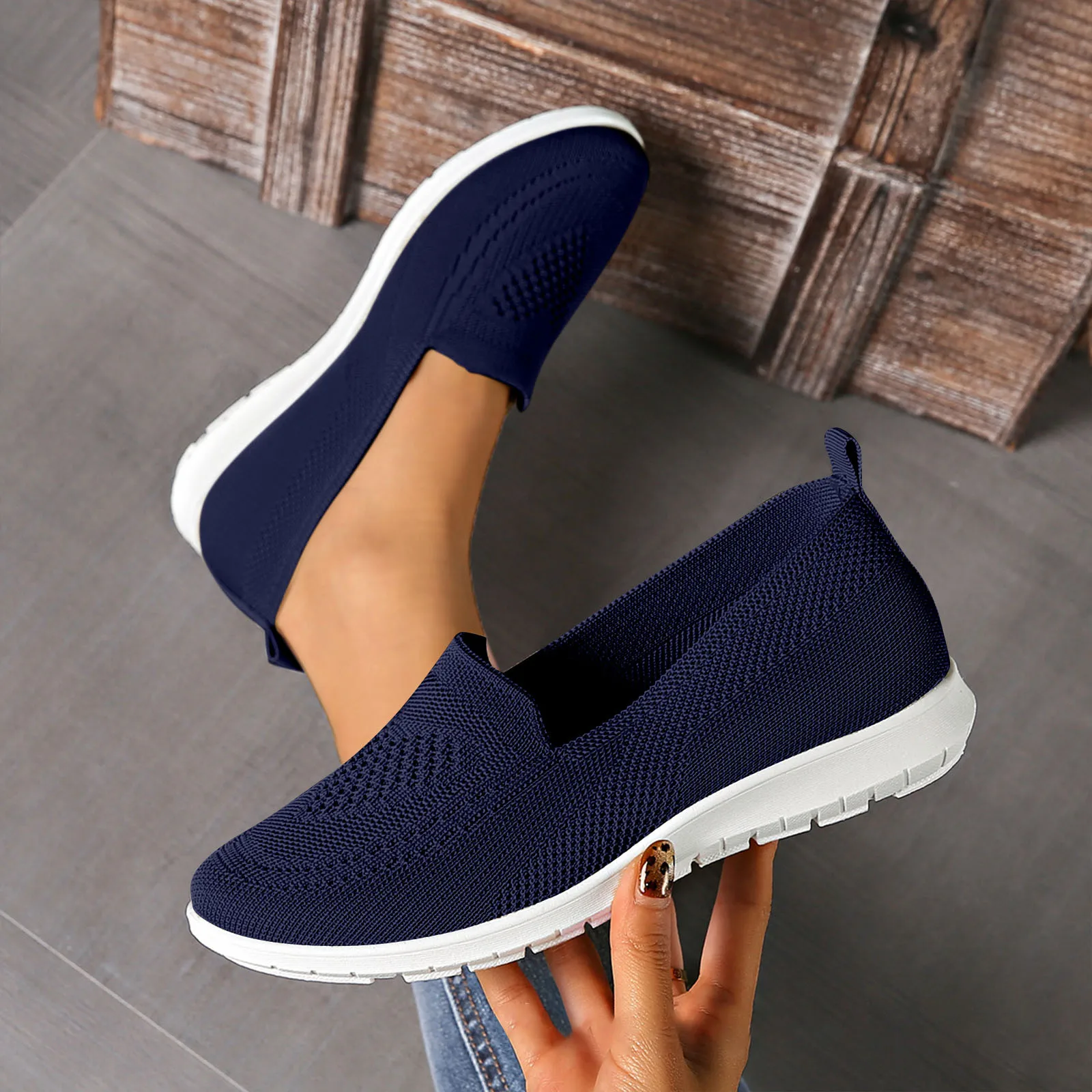Walking Shoes Women Loafer Slip On Flat Sneaker Breathable Knit Mesh Light Cushioned Anti Slip Multicolor Daily Stroll Shopping