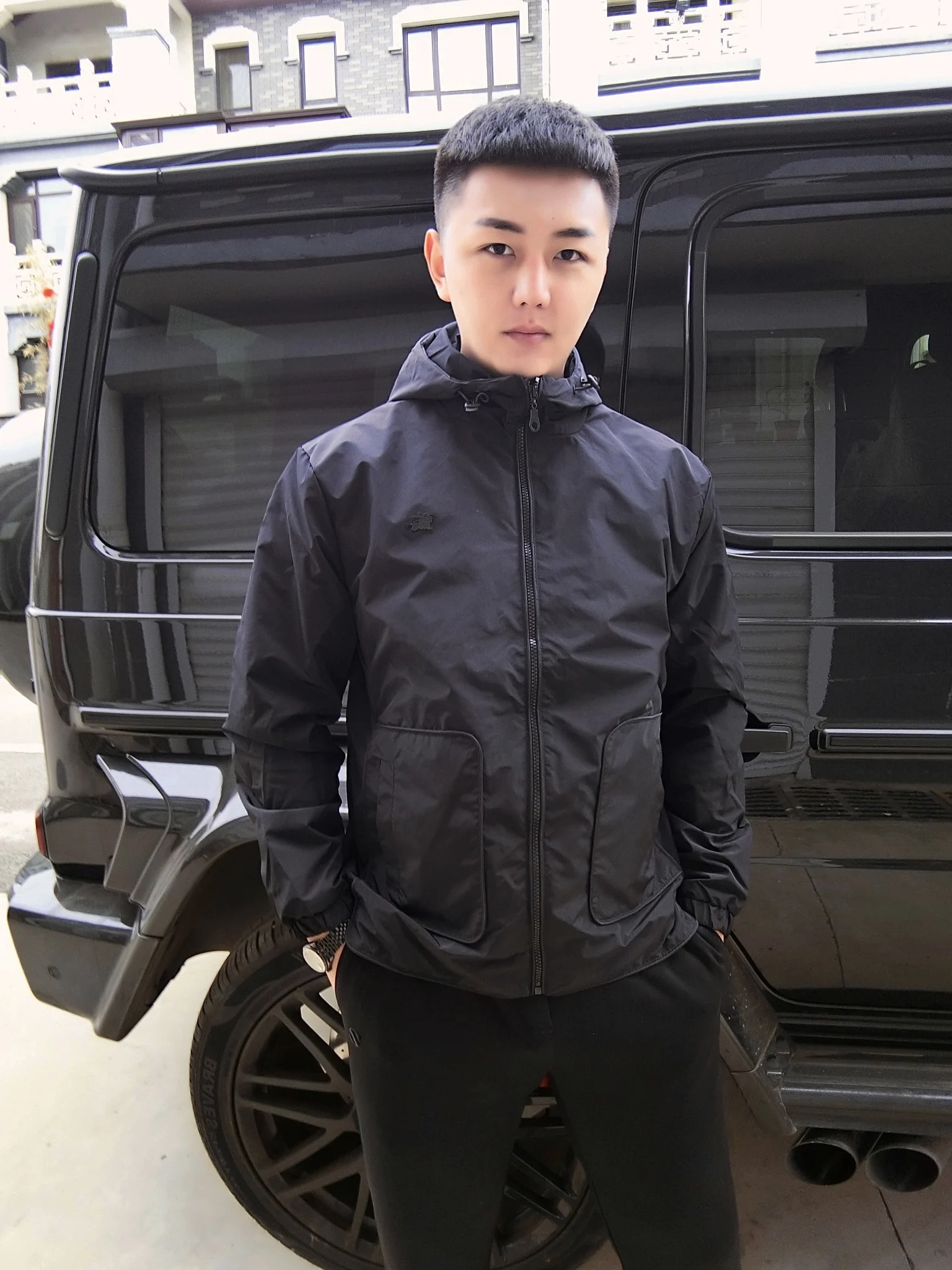 

Royal Baron V2025 European man Knight Battle Jaet Hooded Zipper Pure Bla Outerwear Youth Trendy Long Sve Coat