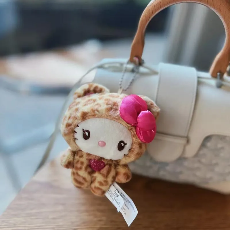 Kawaii Hello Kitty luipaardpatroon sleutelhanger Plushie Mini rugzak hangend ornament met afneembare sleutelhanger schattig tas charme cadeau