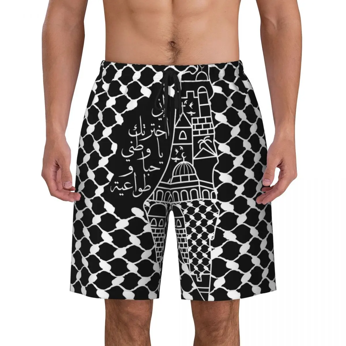 

Летние шорты для спортзала, мужские шорты с узором Kufiya для бега, серфинга, шорты с графической доской, винтажные дышащие пляжные плавки, большие размеры