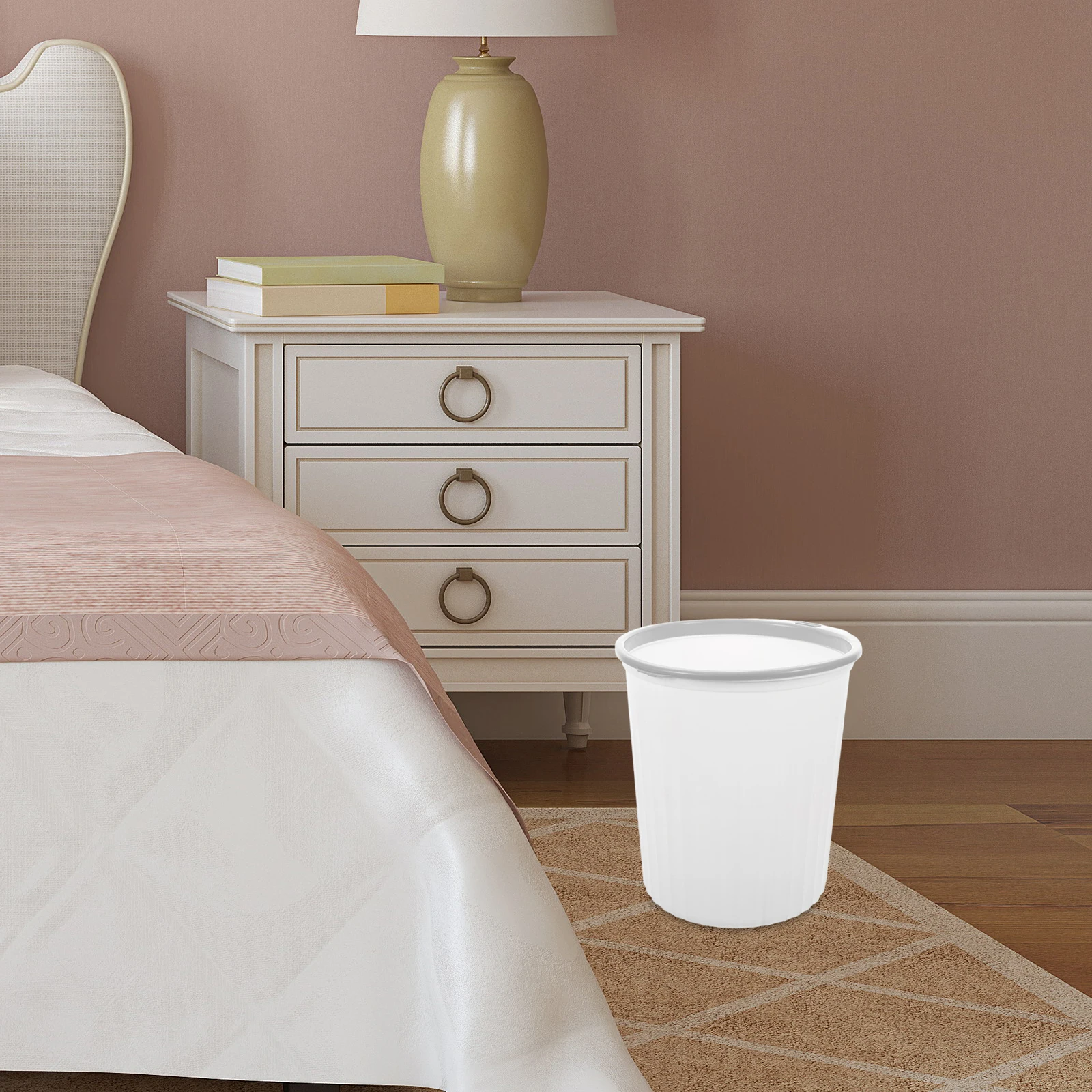 

Large Capacity Trash Can Bathroom Garbage Bin Simple Design Odor Control Pressure Ring Bedroom Kitchen Office Use Plastic Waste