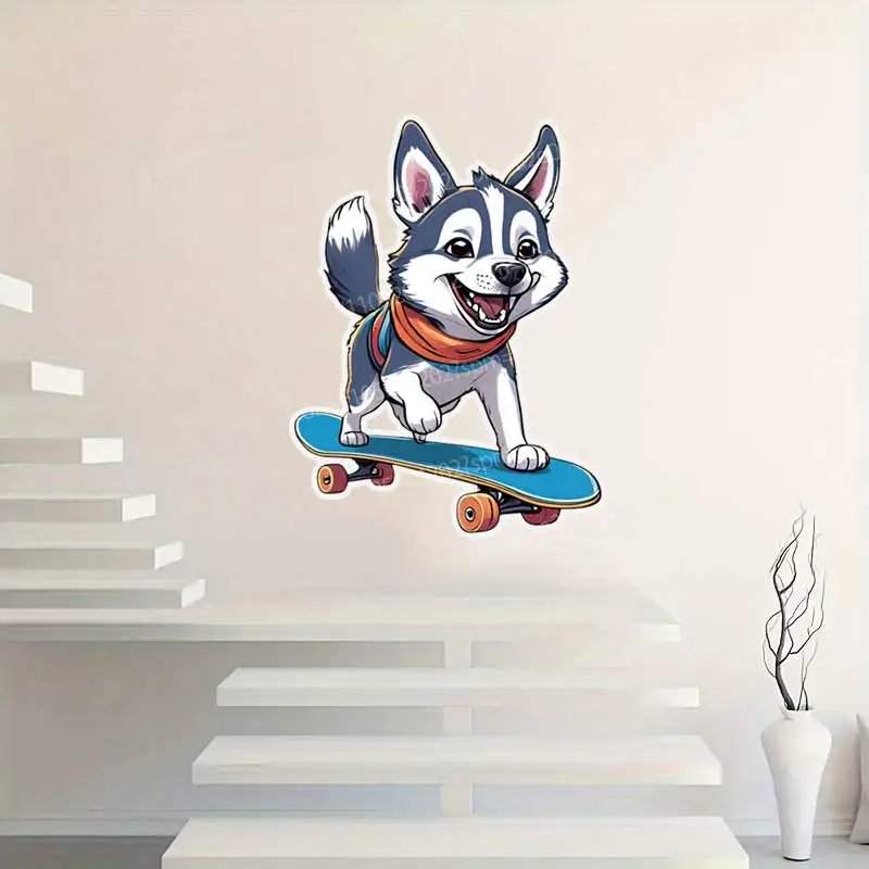 Fun Husky Skateboard Stickers Pet Decoration Wall Decals for Bedroom Children's Room Background Dog Gifts AA69