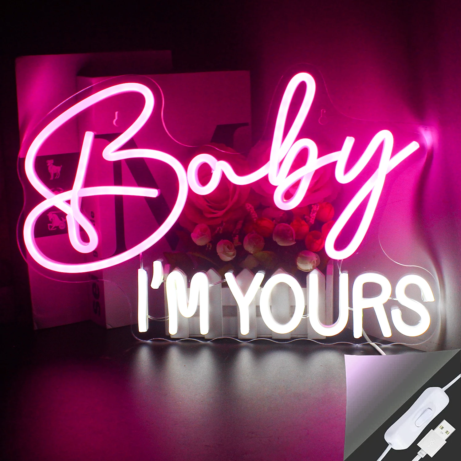 

Baby Im Yours Neon Sign LED Lights Letter Aesthetic Room Decoration For Home Bedroom Wedding Marriage Party Hanging Wall Lamp