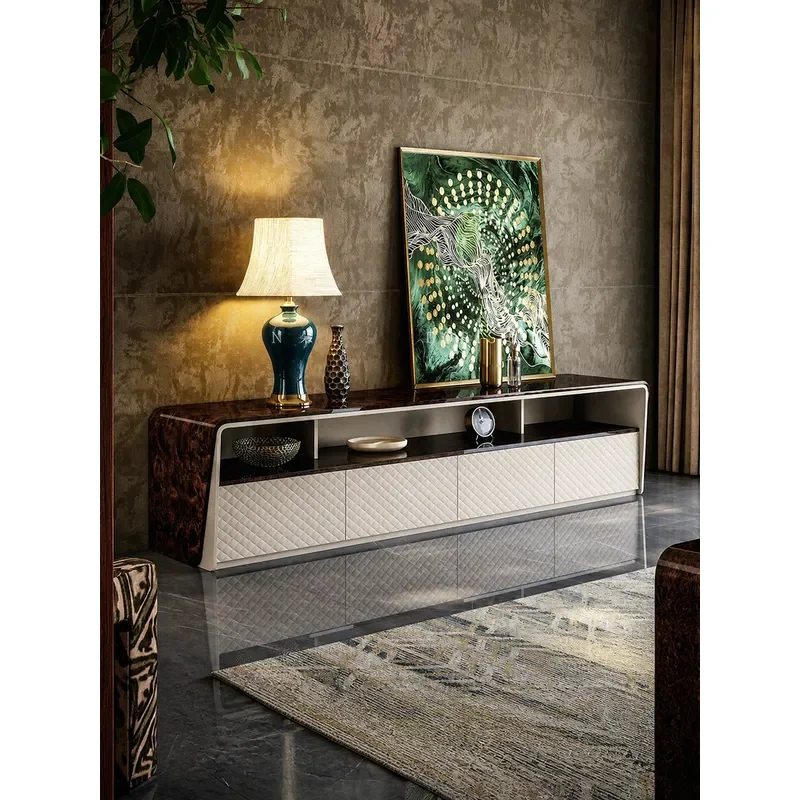 Modern Minimalist Solid Wood TV Cabinet Floor to Ceiling Living Room Storage Unit High End Luxury Home Entertainment Center