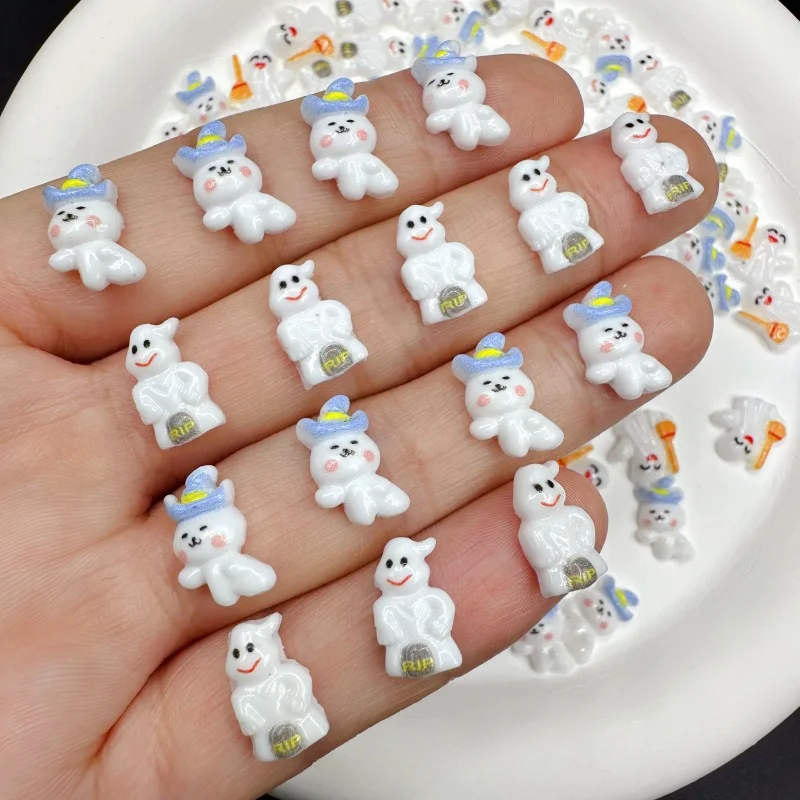 20 Stuks 3d Kawaii Hoed Bezem Ghost Nail Charms Accessoires Nieuwe Onderdelen Voor Halloween Nail Art Decoratie Diy Manicure Ontwerp Benodigdheden