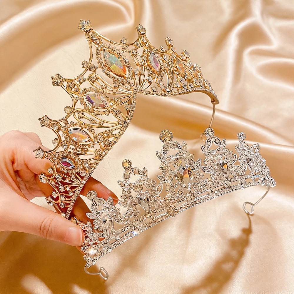 2Pcs Fashion Vintage Baroque Gold Tiara Set AB Clear Rhinestone Crowns Luxurious Bridal Headwear Weddings Proms Pageants view 5