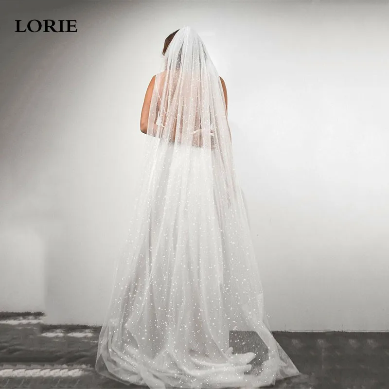 

LORIE Shiny Glitter Veils Long Bling Bling Wedding Veil For Bride Floor Length Sparkly White ivory Champagne Bridal Veils 300 cm