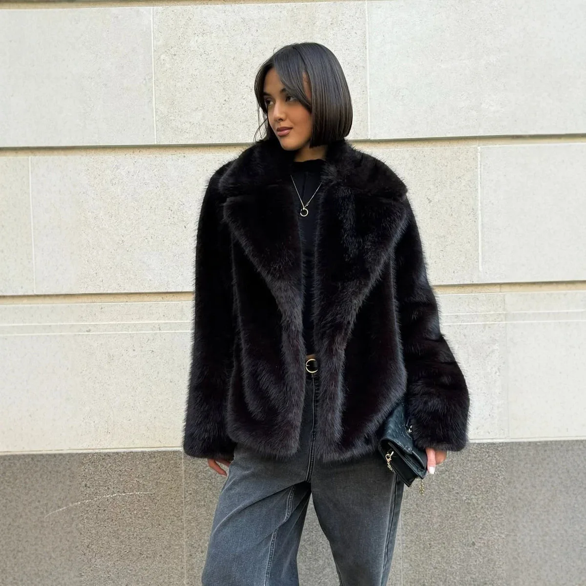 Women Faux Fox Fur Coats Jacket Elegant Work Outerwear Turn Down Collar Jackets Full Sleeve Coat Thick Warm Y2k Streetwear 2026